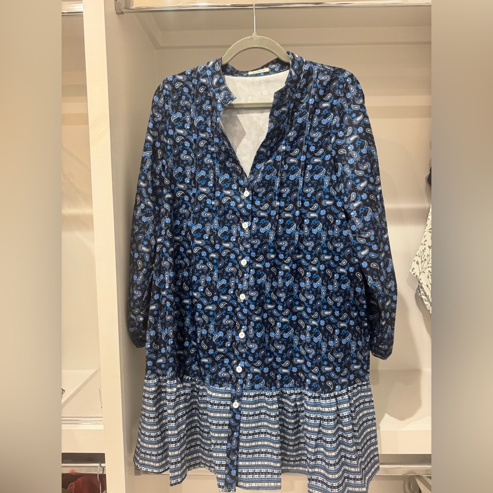 Sunday Up Blue Paisley Button-Down Dress